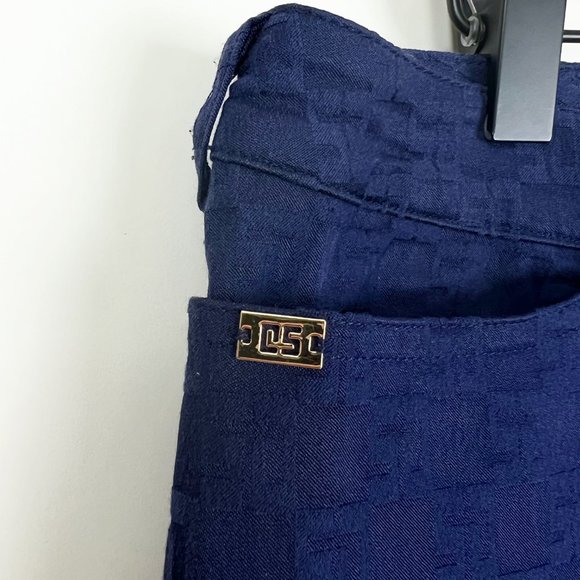 St. John High Rise Woven Jacquard Embroidered Logo Straight Leg Trouser Pants - Picture 4 of 7